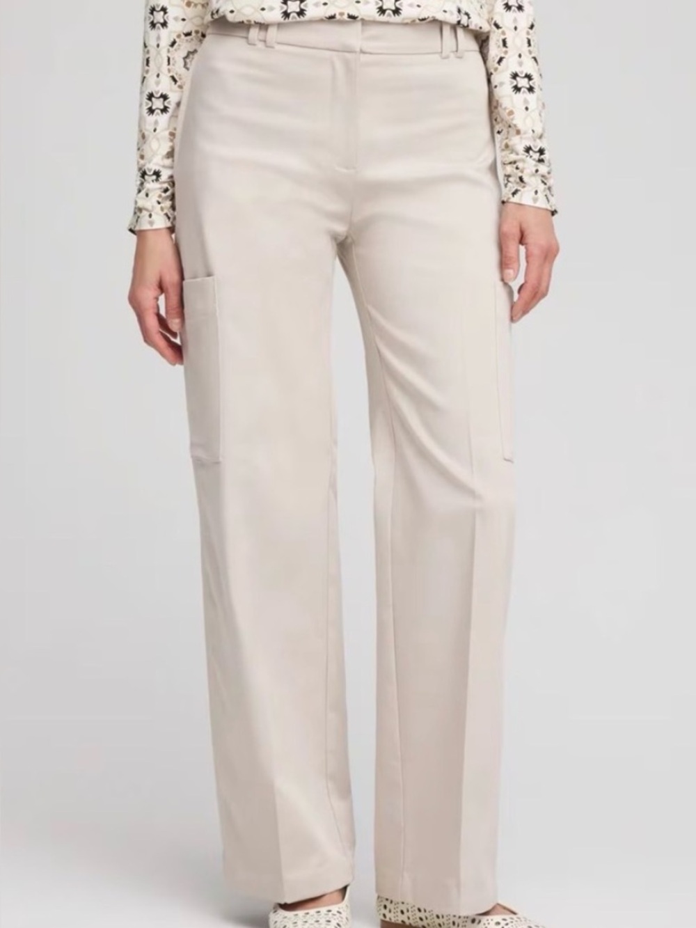 Chicos Women Sz 4R US 20R Smokey Taupe High Rise Sateen Cargo Pant NWOT